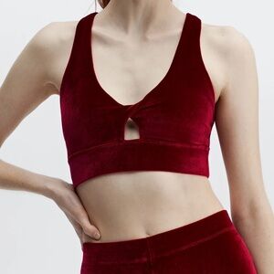 Fabletics Oasis Twist Velour Sports Bra size medium in cherry burst